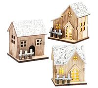 Conjuntos de pueblos navideños 3 piezas de casas de pueblo de Navidad de madera con luces LED que funcionan con pilas, mini decoraciones de casas navideñas para mesa, ventana, dormitorio Conjunto