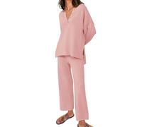 Conjuntos de Punto de Dos Piezas para Mujer, Conjuntos Deportivos a Juego para Mujer, Conjunto Punto Estar en casa, suéter Manga Larga, Ancho, Rosa, XX Large