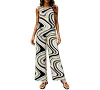 Conjuntos de ropa de descanso para mujer, trajes de verano de 2 piezas de doble capa, sin mangas, chaleco estampado y pantalones de pierna ancha, conjuntos de vacaciones para mujer (beige, XXXXXL)