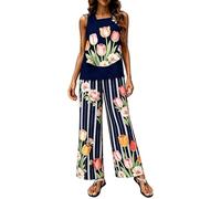 Conjuntos de ropa de descanso para mujer, trajes de verano de 2 piezas de doble capa, sin mangas, chaleco estampado y pantalones de pierna ancha, conjuntos de vacaciones para mujer (negro, XXXXXL)