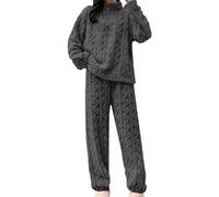 Conjuntos de ropa de estar por casa de forro polar para mujer Conjunto de pijama de mujer Pijamas de forro polar ligeras y esponjosas de invierno con bolsillos Cuello redondo Juego de pijama cálido