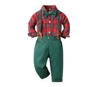 Conjuntos de ropa para bebé niña Boys Christmas Plaid Long Sleeve Cardigan Bib Pants Christmas Costume Two Piece Set Baby Gift, rojo, 12-18 meses