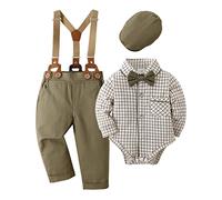 Conjuntos de Ropa para Bebés Niño, Niño Caballero Conjunto para Bautizo Fiesta Boda Camisa de Manga Larga con Pajarit Tirantes Pantalones Traje Ropa Verde, 12-18 meses
