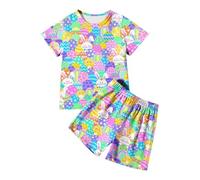 Conjuntos de Ropa para niños Conjunto Hip Hop Niñas Sólido Algodón Volantes Camiseta Corta y Pantalones Deportivos Traje Cortos Manga 1 a 6 años