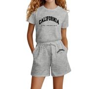Conjuntos de Ropa para niños Cortos Casual 2 Piezas Cuello Redondo y Botones Camiseta Manga Corta Pantalones Traje algodón Calle 6-13 Años