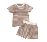 Conjuntos de ropa para niños informales de verano con manga corta pantalones cortos transpirables y cómodo uso diario en tallas de 3 meses a 3 años para familias (Khaki, 2-3 Years) #98