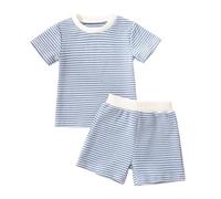 Conjuntos de ropa para niños informales de verano con manga corta pantalones cortos transpirables y cómodo uso diario en tallas de 3 meses a 3 años para familias (Blue, 12-18 Months) #98