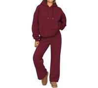 Conjuntos de sudadera para mujer, conjuntos de 2 piezas, sudadera con capucha para estar en casa, conjunto chándal cómodo, ropa moda otoño, rojo vino, talla XL