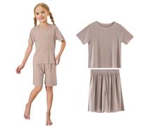 Conjuntos de verano para niñas de 2 a 15 años, de seda helada, con cuello redondo, manga corta y pantalones cortos, ropa informal y cómoda para estar en casa, con cintura elástica, ropa De Papel Traje