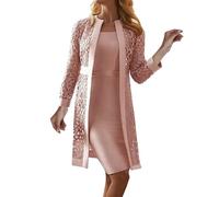 Conjuntos de Vestidos Elegantes para Mujer - Vestidos y Chaquetas de Madre de la Novia y Cárdigans de Encaje de Color Sólido para Damas Más Grandes Conjuntos de Vestido de Verano de Manga Larga con