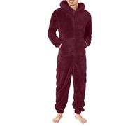 Conjuntos Deportivos para Personas Altas y Grandes, Mono de una Pieza de Sherpa Afelpado, Ropa Dormir Invierno, Ropa Estar por casa, Pijamas Manga Larga, Conjuntos Dormir, Rojo Vino, Talla 4XL