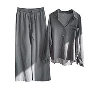 Conjuntos Dos Piezas Para Mujer Conjuntos Camisas Lino Y Algodón Verano Pantalones Sueltos Cintura Alta Conjunto Chándal Vintage Talla Grande (Color : C, Size : 3XL)