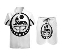 Conjuntos Hawaianos De 2 Piezas para Hombre Camisa Y Pantalón Corto con Estampado De La Bandera De Chechenia Trajes De Playa Informales con Botones Y Manga Corta para Fiesta De Verano En La Playa