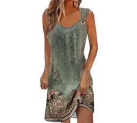 Conjuntos Mujer Verano, Vestido Verano Mujer Casual Vestido De Vestidos De para con Estampado Floral Cuello En U Sin Mangas Sexy Corto Tipo Túnica Fluido Elegante Vestidos Camisero Holgado Corte A La