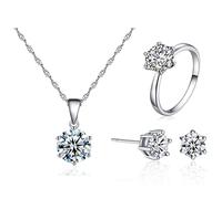 Conjuntos para Mujer Zirconia cúbica Amantes de Piedras Redondas Conjunto de 3 Piezas Compromiso de Boda Nupcial