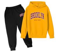 Conjuntos y conjuntos para niños Otoño Invierno Sudadera con capucha para niños con estampado de letras estilo casual de manga larga para usar fuera 2023, amarillo, 3-4 años
