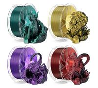 Conjure Filamento PLA Silk Set, Filamento PLA 1.75 mm Bicolor Silk PLA, Combinaciones Negro-Rojo/Dorado/Morado/Verde, 4 kg (4×1 kg)