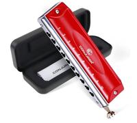 CONJURER Armónica Clave de Do, Armónica de Blues Diatónica de 10 Agujeros y 20 Tonos con Estuche, Arpa de Boca para Principiantes, Adultos, Niños, Profesionales, Estudiantes, Amigos, Regalos (Rojo)