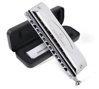 CONJURER Armónica cromática sin válvula para adultos principiantes profesionales, llave de armónica de 12 agujeros de órgano de boca de acero inoxidable C con lengüeta de latón en funda, llave C