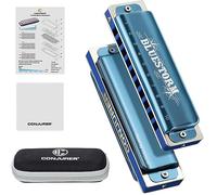 CONJURER Blues - Armónica diatónica para niños y adultos, principiantes, armónica diatónica de 10 agujeros en una clave, varillas de bronce fosforado, latón de lujo, arpa de órgano azul con funda