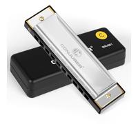 CONJURER Blues - Armónica para principiantes y adultos, armónica diatónica de 10 agujeros, llave C, órgano de boca de metal, llave C de latón, arpa azul con funda, llave C plateada