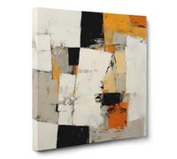ConKrea - Bloques naranja negro, blanco y gris - 50x50 cm Cuadro abstracto sobre lienzo enmarcado para la decoración de paredes de salón, habitación u oficina | Expresionismo materico