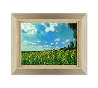 ConKrea Cuadro sobre lienzo enmarcado - con marco - Flores - Girasol - Naturaleza Panorama Paisaje - Campo Florido Ramo - 30 x 40 cm - Estilo de diseño madera natural - (cód. 5048)