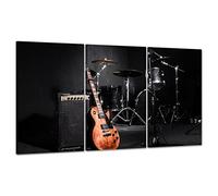 ConKrea Cuadro sobre lienzo, listo para colgar, instrumentos musicales, banda de guitarra, batería, 100 x 50 cm (cód. 3484)