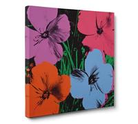 ConKrea - Flores Fluo sobre Negro - 100x100 cm Cuadro Floral Abstracto sobre Lienzo Enmarcado | Estilo Pop Art Serigráfico, Tonos Púrpura, Naranja, Azul Claro, Negro