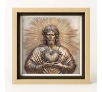 ConKrea - Impresión religiosa de Cristo Sagrado Corazón Jesús 1 con marco artesanal 50 x 50 cm | Icono religioso de pared enmarcado | Cuadro sagrado para casa o regalo