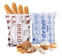 CONLI Paquete de 2 bolsas de pan caseras, contenedor de pan con hebilla con forro de TPU, almacenamiento reutilizable para pan artesanal, bolsas de almacenamiento fresco, azul, marrón, 16.9 x 12.6