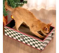 Conlun Rascador para Gatos con Caja, Rascador Gato Grande y Resistente, Doble Cara, Agujeros Interactivos, Zona de Descanso Antisuciedad para Interior (1 Unidad, Grande, Navidad A Cuadros)