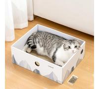 Conlun Rascador para Gatos con Cartón Caja, 1 Unidad, Extragrande, Blanco | Caja Antisuciedad | Cartón Reversible | Zona de Descanso Para Gatos de Interior | Protege Muebles | Con Hierba Gatera