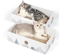 Conlun Rascador para Gatos con Cartón Caja, 2 Unidades, Grande, Blanco
