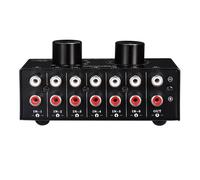Conmutador de 6 entradas y 1 salida, selector de fuente de audio RCA, selector de señal de entrada de audio con ajuste de volumen y selector manual.