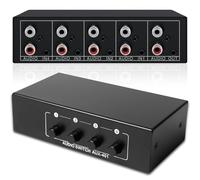 Conmutador de audio 4 en 1 salida, conmutador de audio bidireccional 3,5 mm AUX + RCA L/R, interruptor de audio, caja de selección de audio para auriculares, altavoces, fono, sistema de sonido