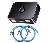 Conmutador de impresión USB 2.0, Adaptador USB Manual 2 PC 1 Impresora con Luz LED - Conmutador con 2 Cables 1,5 m - Plug & Play para Windows, macOS, Hub Ethernet