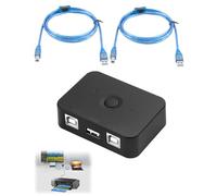 Conmutador de intercambio de impresora USB 2 puertos USB B - 2 ordenadores comparten 1 impresora, 2 en 1 salida de impresión Sharer, interruptor manual, con luz LED, con 2 cables de impresora de 1,5 m