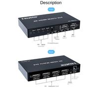 Conmutador de matriz compatible con 4K 60 Hz, divisor 2x4, convertidor de audio y video de 2 entradas y 4 salidas, enchufe europeo