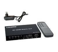 Conmutador de Matriz Compatible con 4K 60Hz, Divisor Interruptor 2x4, Convertidor Audio y Vídeo 2 Entradas 4 Salidas, Enchufe Europeo