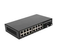 Conmutador de Medios de Fibra Ethernet, Tx1310nm Rx1550nm Plug and Play 16 Puertos Eléctricos hasta 25 Km Convertidor de Medios de Fibra Ethernet 100-240V Metal para Oficina (Enchufe de la UE)