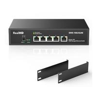 Conmutador de Red Ethernet gestionado por Red RJ45 de 5 Puertos de 10 GB/s, 5 Puertos 10 Gigabit Base-T | Soporte Swicth múltiple de 10 Gbps 10G-5G-2.5G-1G-100M | Montaje en Rack | Ancho de Banda de