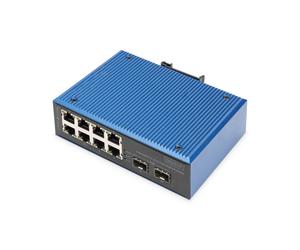 Conmutador de red industrial DIGITUS - 10 Puertos Fast Ethernet - 8x RJ45 + 2x Gigabit SFP uplink - IP40