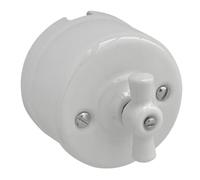 Conmutador de superficie, lazo, porcelana blanca, ideal para instalaciones eléctricas en hogares y oficinas.