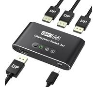 Conmutador DisplayPort 3 en 1 salida 8K a 60Hz, conmutador DP conecta 3 PC a 1 monitor, selector DisplayPort 1.4 3x1, conmutador de botón manual para escritorio/GPU/Laptop - Solo conexión directa (sin