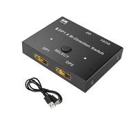 Conmutador DisplayPort bidireccional DP 1.4 de 2 Puertos (1x2/2x1), Divisor de DisplayPort 8K/60Hz, 4K a 120Hz for PC, portátil y Monitor.