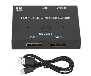 Conmutador DisplayPort con compatibilidad, admite 8K a 30 Hz y 4K a 120 Hz. La carcasa de aluminio garantiza una construcción robusta. Plug and Play