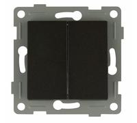 Conmutador doble empotrable de grafito, funciones de encendido y apagado, ideal para controlar la iluminación en espacios interiores.