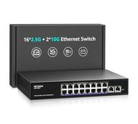 Conmutador Ethernet de 10Gbe no gestionado con 2 Puertos RJ45 de 10Gb + 16 Puertos Base-T de 2,5Gb, Desktop / Wall Mount NICGIGA 18 Puertos 10Gbps Network Switch for Wireless Ap, NAS, PC