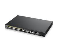 Conmutador gestionado inteligente Zyxel GS1900-48HP V2 48 puertos Gigabit Ethernet (24 con PoE+, máx. 170 vatios), 2 puertos SFP, capa 2, montaje en rack